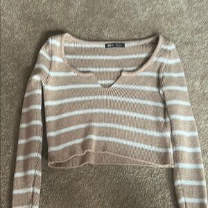 SHEIN Tan and White Striped Ribbed Top